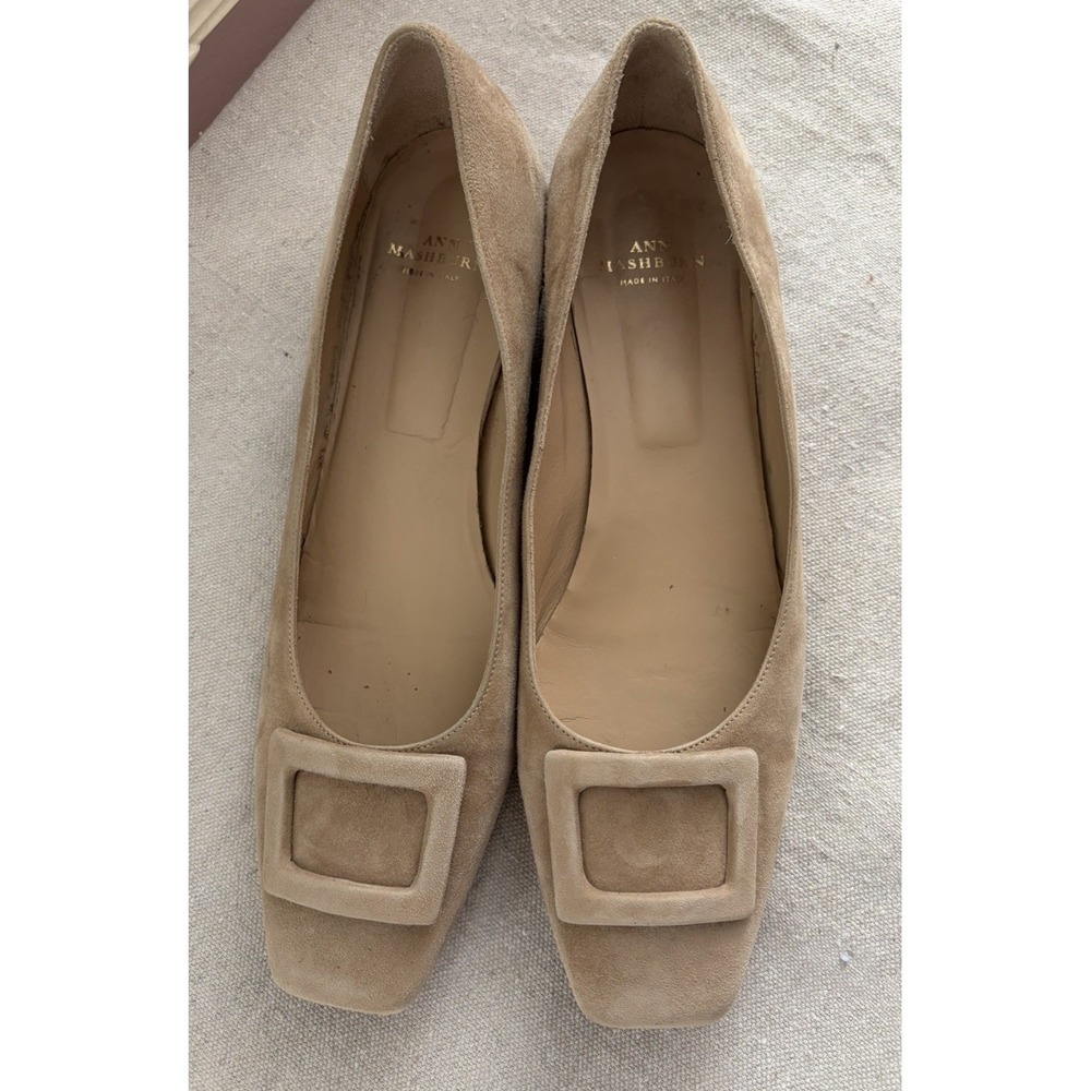 Ann Mashburn Buckle Shoe Womens Size 42 10.5 11 Camel Suede Flat Square Toe $295